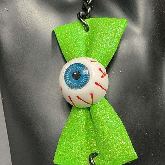 Hand Embellished Necklace eyeball bow, crystal lace pendant guitar pick beads - Picture 7 of 10